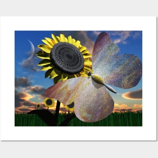 Butterfly on sunflower Posters and Art